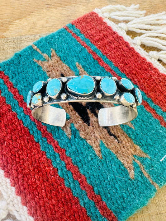 Handcrafted Kingman Turquoise & Sterling Silver Cuff Bracelet /