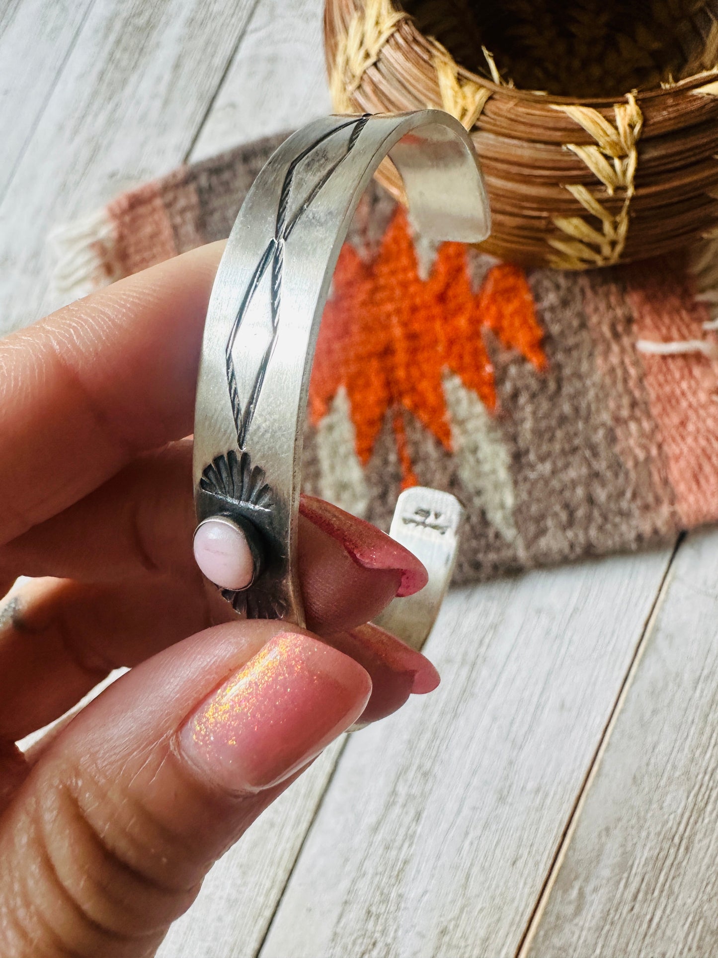 Handcrafted Queen Pink Conch Shell & Sterling Silver Cuff Bracelet