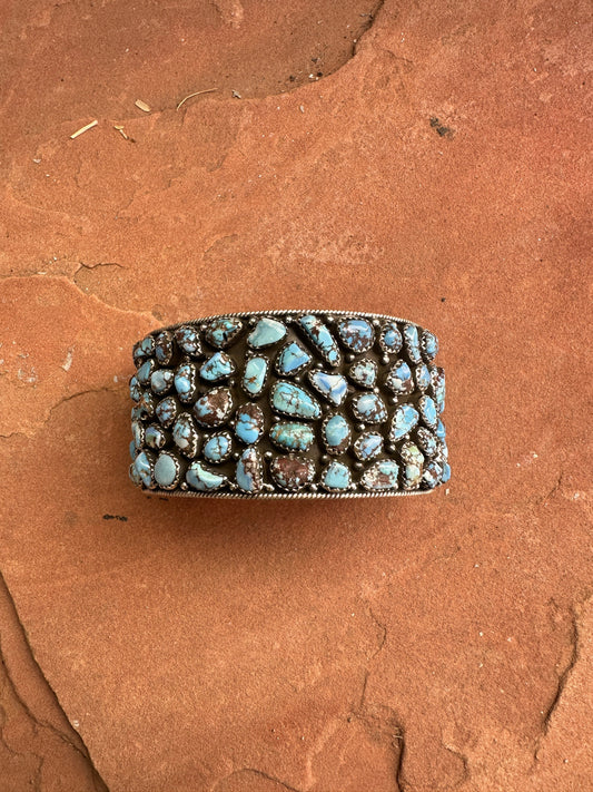 Handmade Sterling Silver Golden Hills Turquoise Adjustable Cluster Cuff /