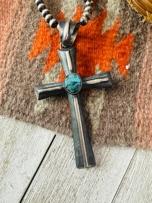 Handcrafted Turquoise & Sterling Silver Cross Pendant by Chimney Butte