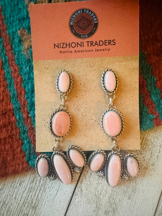 Handcrafted Queen Pink Conch & Sterling Silver Dangle Earrings
