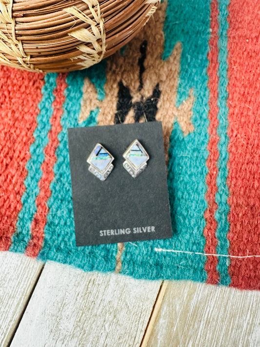 Handcrafted Opal & Sterling Silver Inlay Stud Earrings