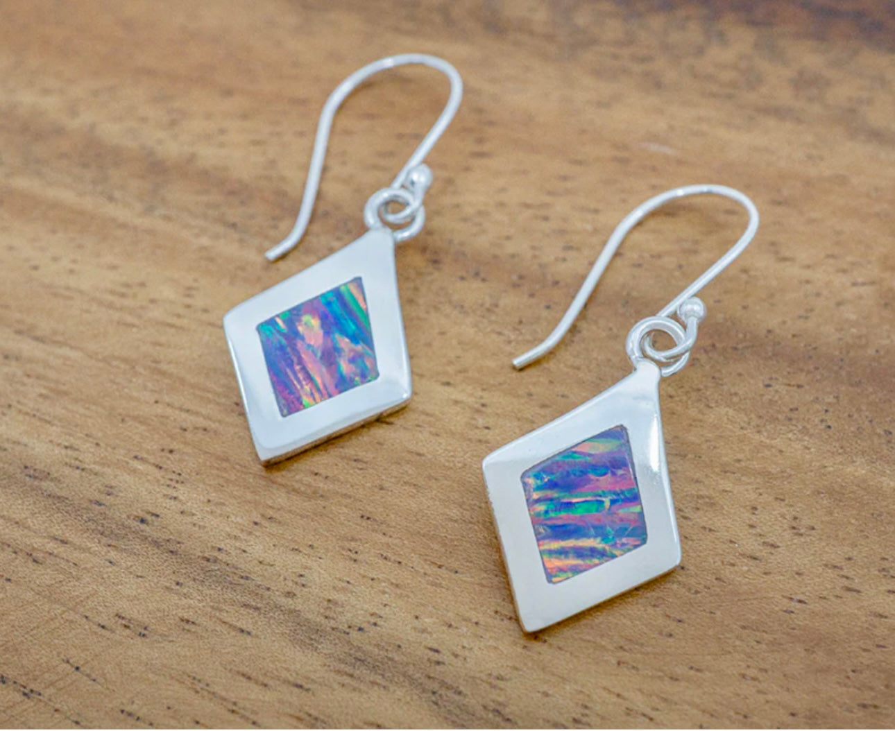 Lilac Opal Inlay Sterling Silver Earrings on Hook