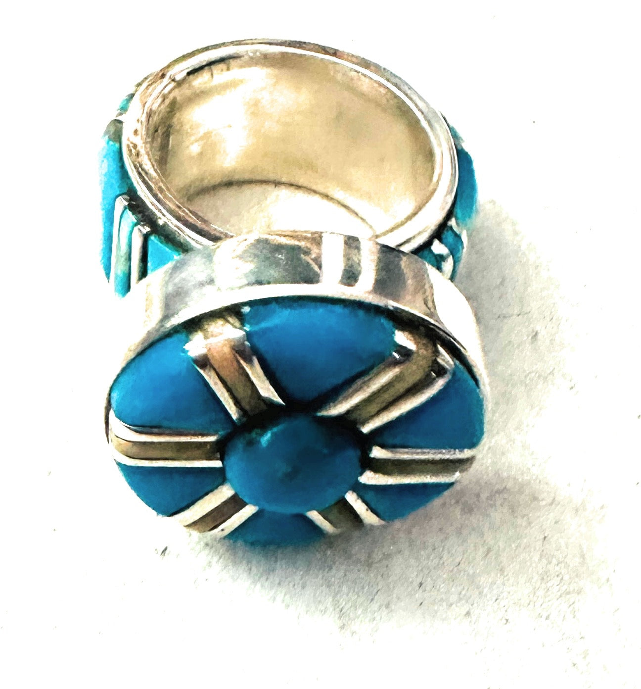 Handcrafted Sterling Silver, Turquoise & Opal Inlay Band Ring Size 7.5