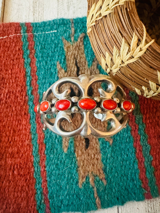 Handcrafted Coral & Sterling Silver Cuff Bracelet