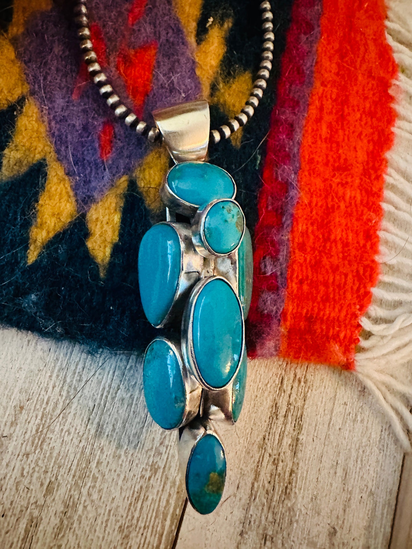 Handcrafted Turquoise and Sterling Silver Cluster Pendant
