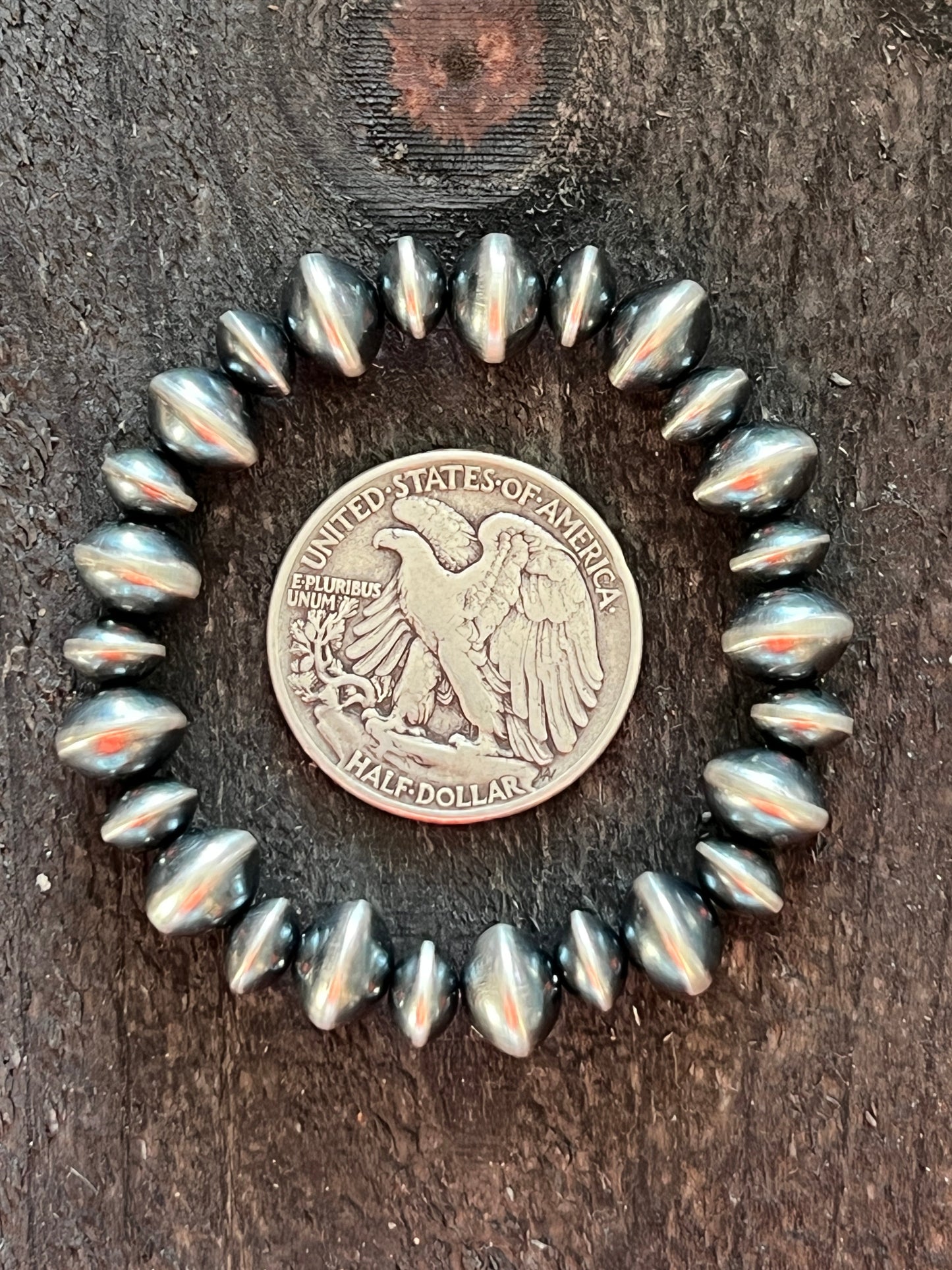 Handcrafted Vinita Cowboy Handcrafted Sterling Silver Stretch 6mm to 12.5mm Beaded Bracelet