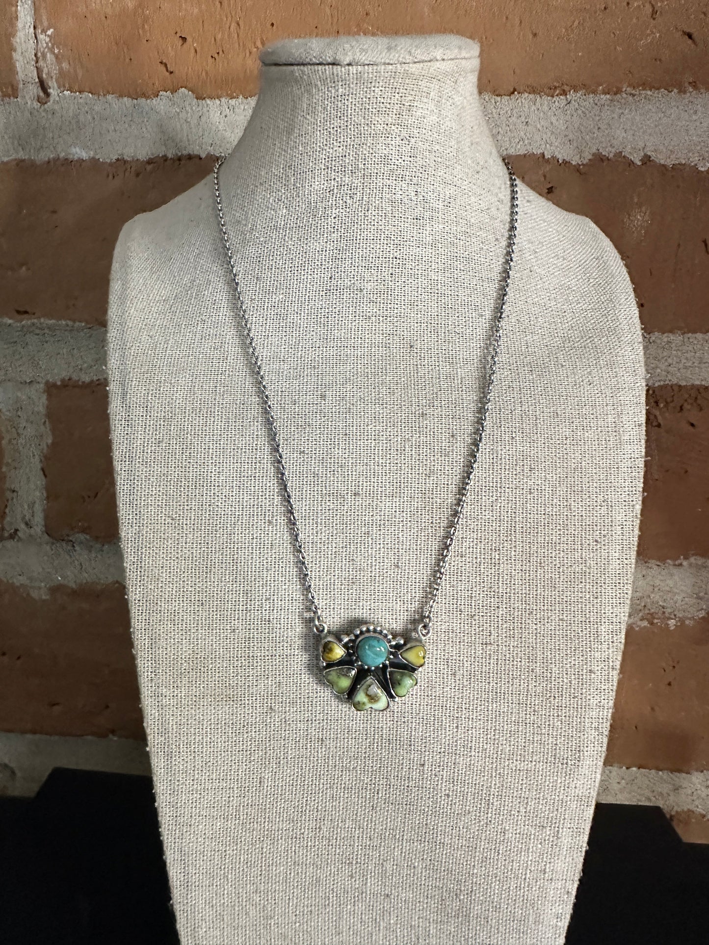 Beautiful Handmade Sterling Silver Kingman Turquoise & Palomino Turquoise Crescent Heart Necklace
