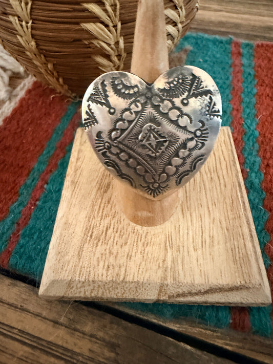 Handcrafted Sterling Silver Adjustable Heart Concho Ring by Vincent Platero