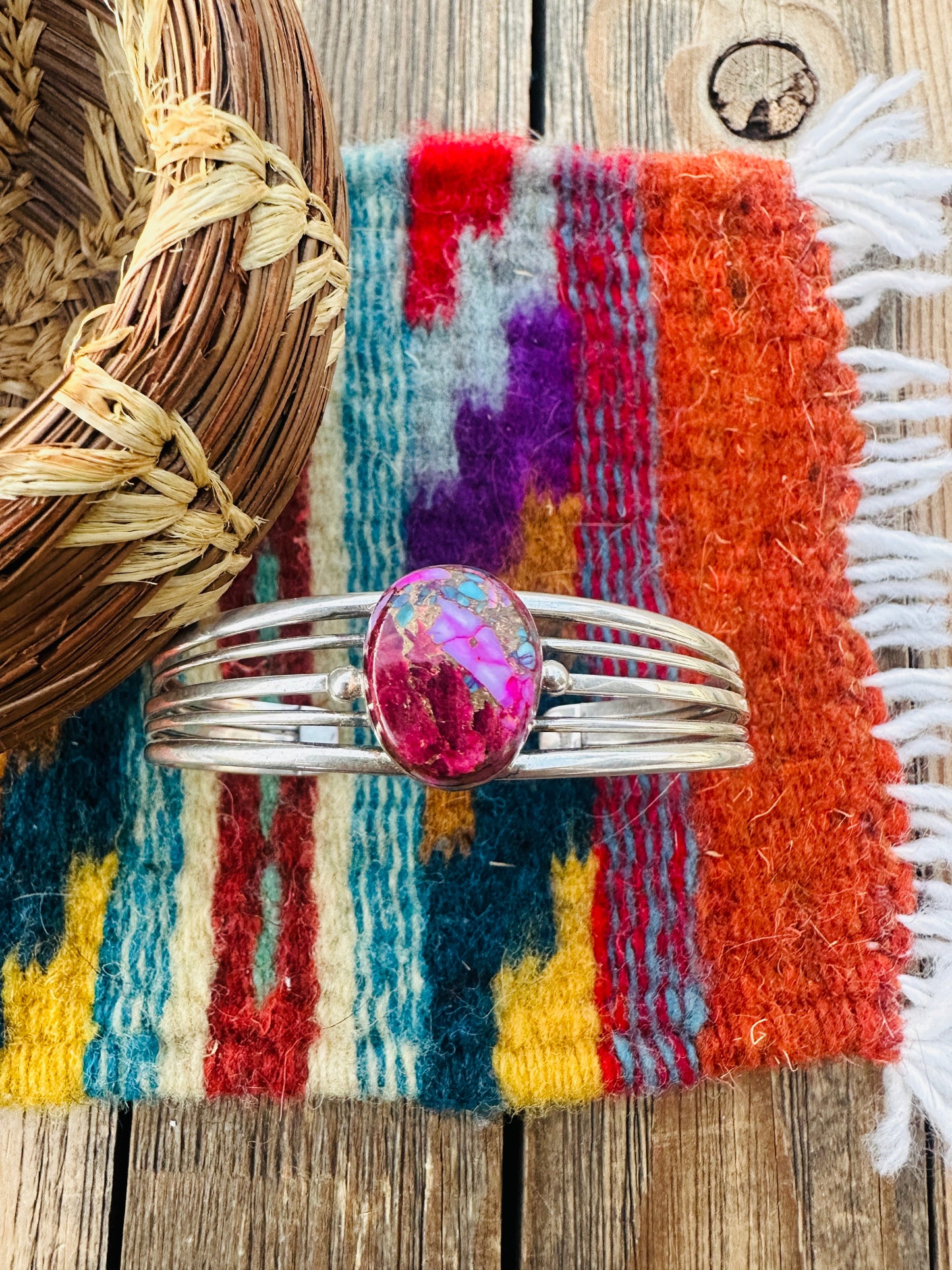 Handcrafted Pink Dream Mojave & Sterling Silver Cuff Bracelet