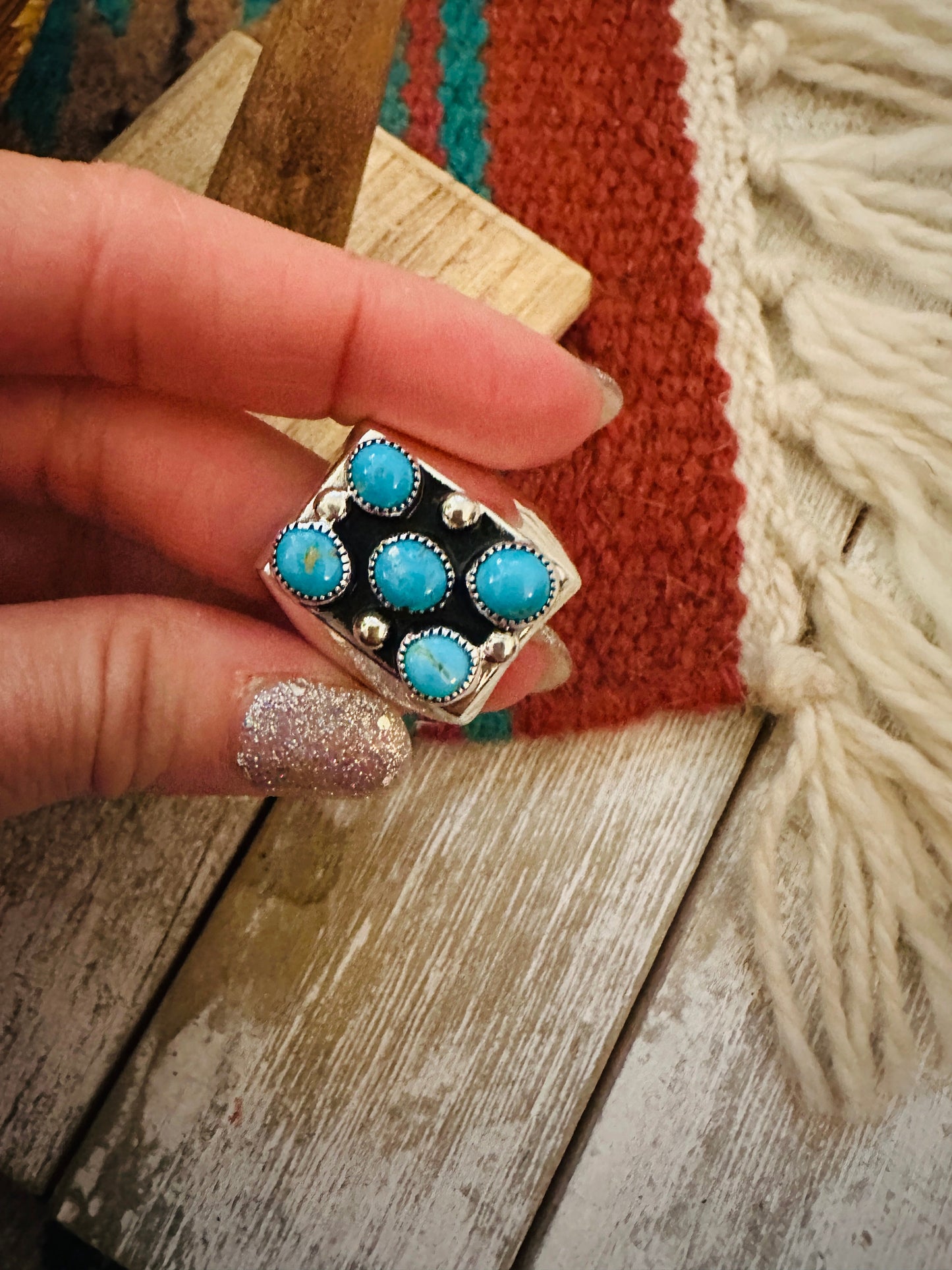 Handcrafted Sterling Silver & Kingman Turquoise Men’s Ring Size 10.25