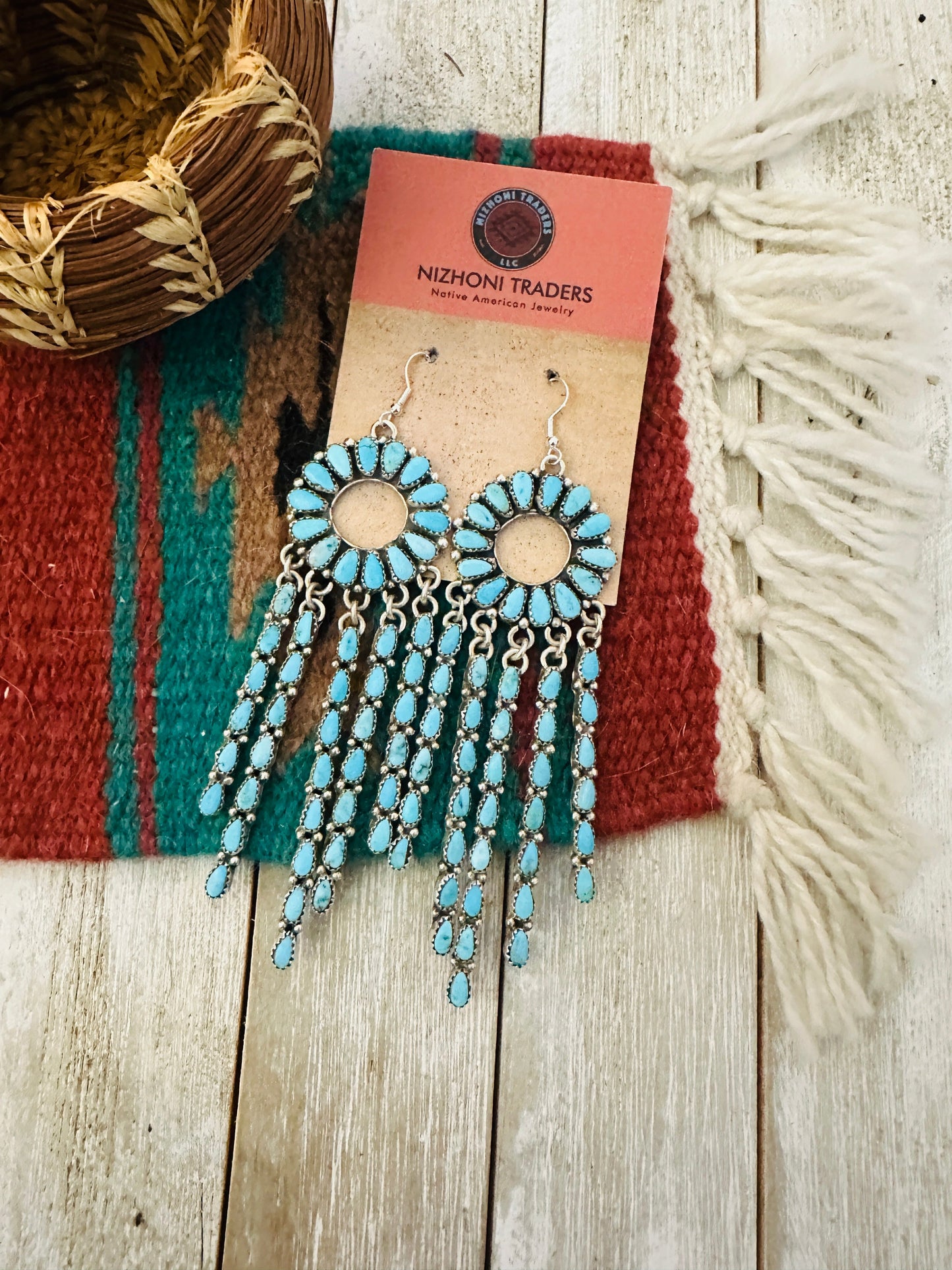 Handcrafted Turquoise and Sterling Silver Cluster Dangle Earrings by Juliana Williams