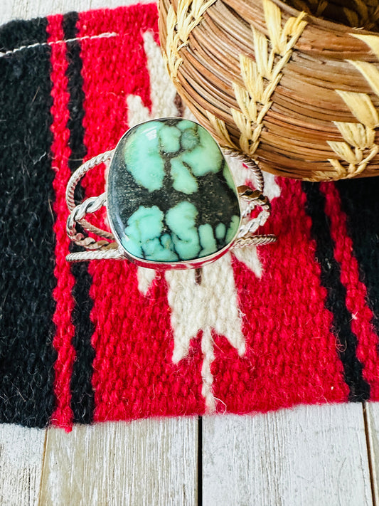 Handcrafted New Lander Turquoise & Sterling Silver Cuff Bracelet