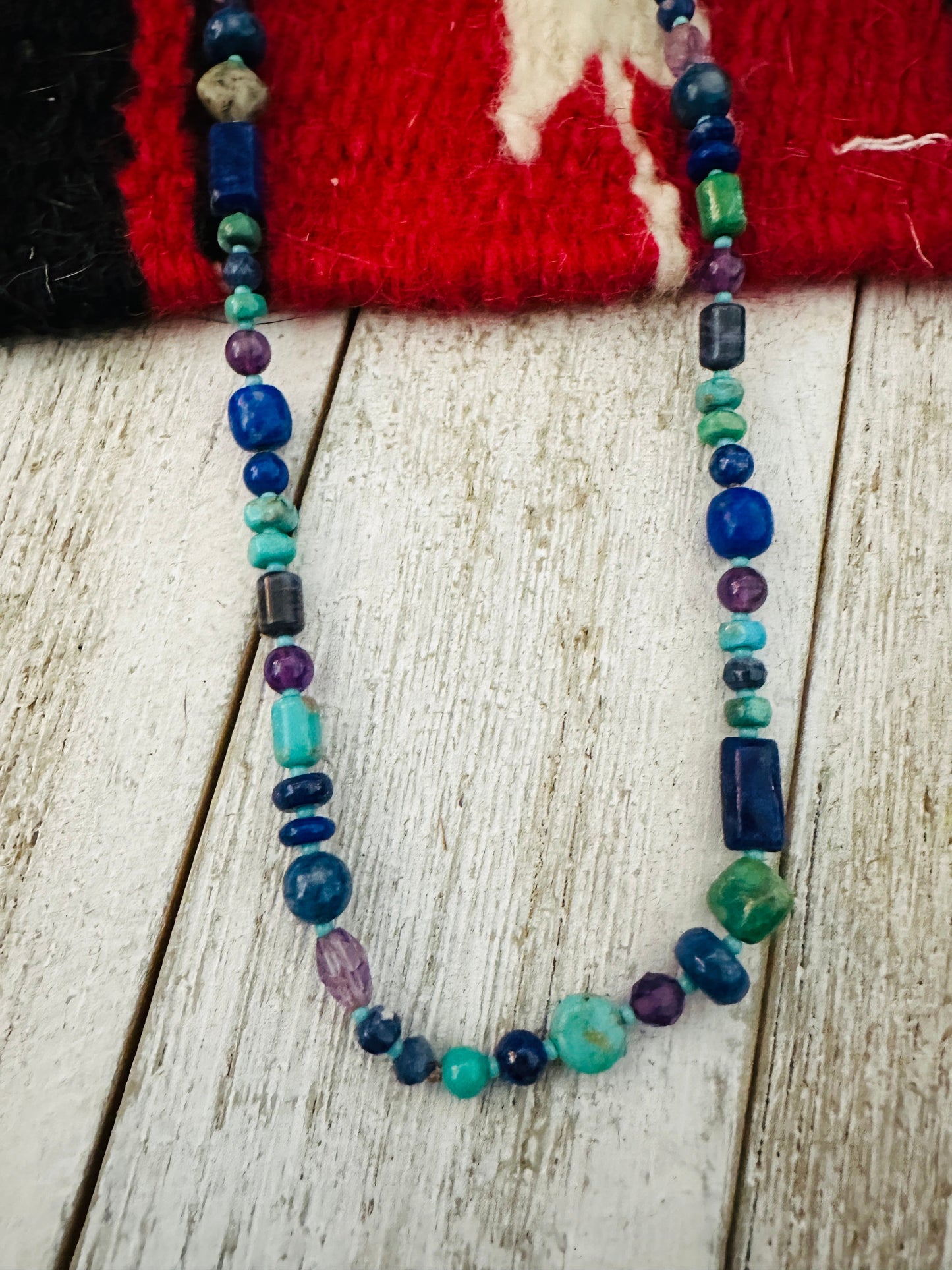 Handcrafted Multi Stone & Sterling Silver Pearl Beaded 17”Necklace w/ 3” extender