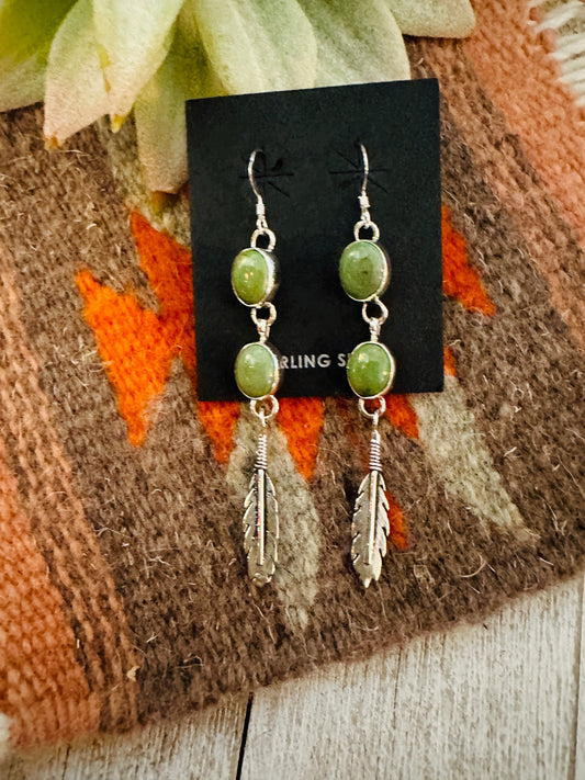 Handcrafted Turquoise & Sterling Silver Feather Dangle Earrings