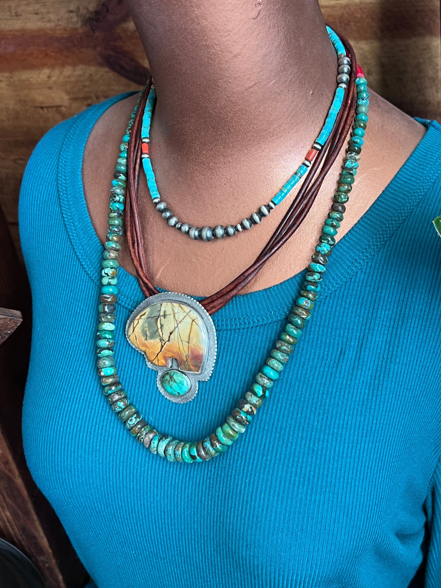 Bohemian Bliss Beaded Choker with Sterling Silver, Mediterranean Coral and Turquoise, 14” + 2”