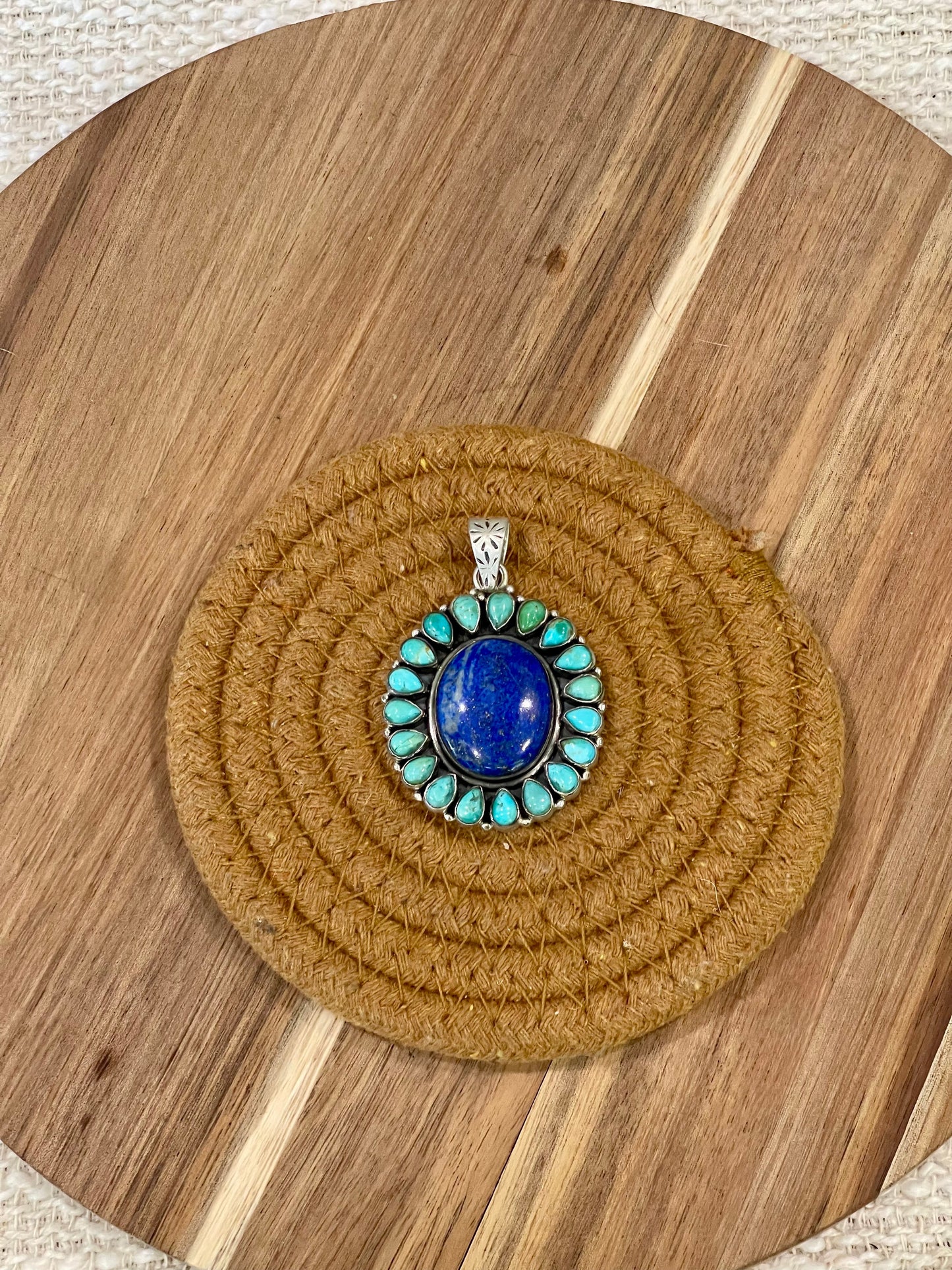 Handcrafted Sterling Silver, Lapis & Kingman Turquoise Cluster Pendant