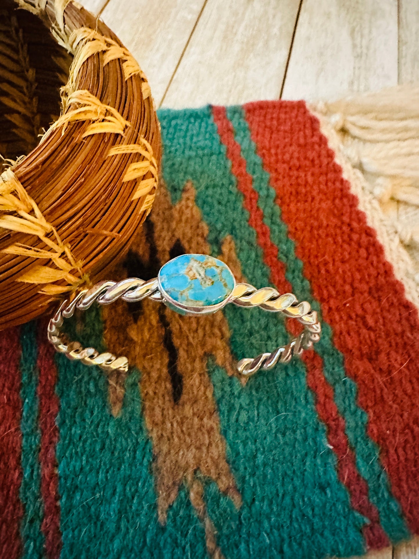 Handcrafted Turquoise & Twisted Sterling Silver Cuff Bracelet