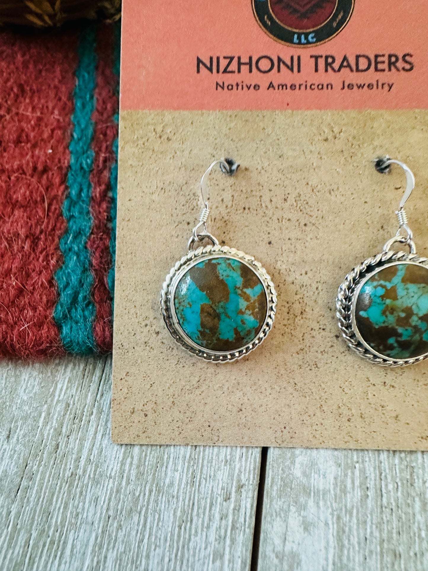 Handcrafted Turquoise & Sterling Silver Circle Dangle Earrings