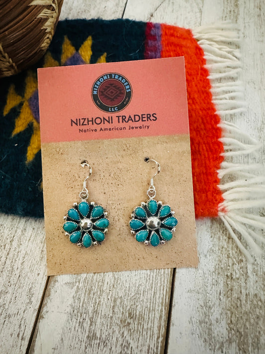 Handcrafted Sterling Silver & Turquoise Cluster Dangle Earrings