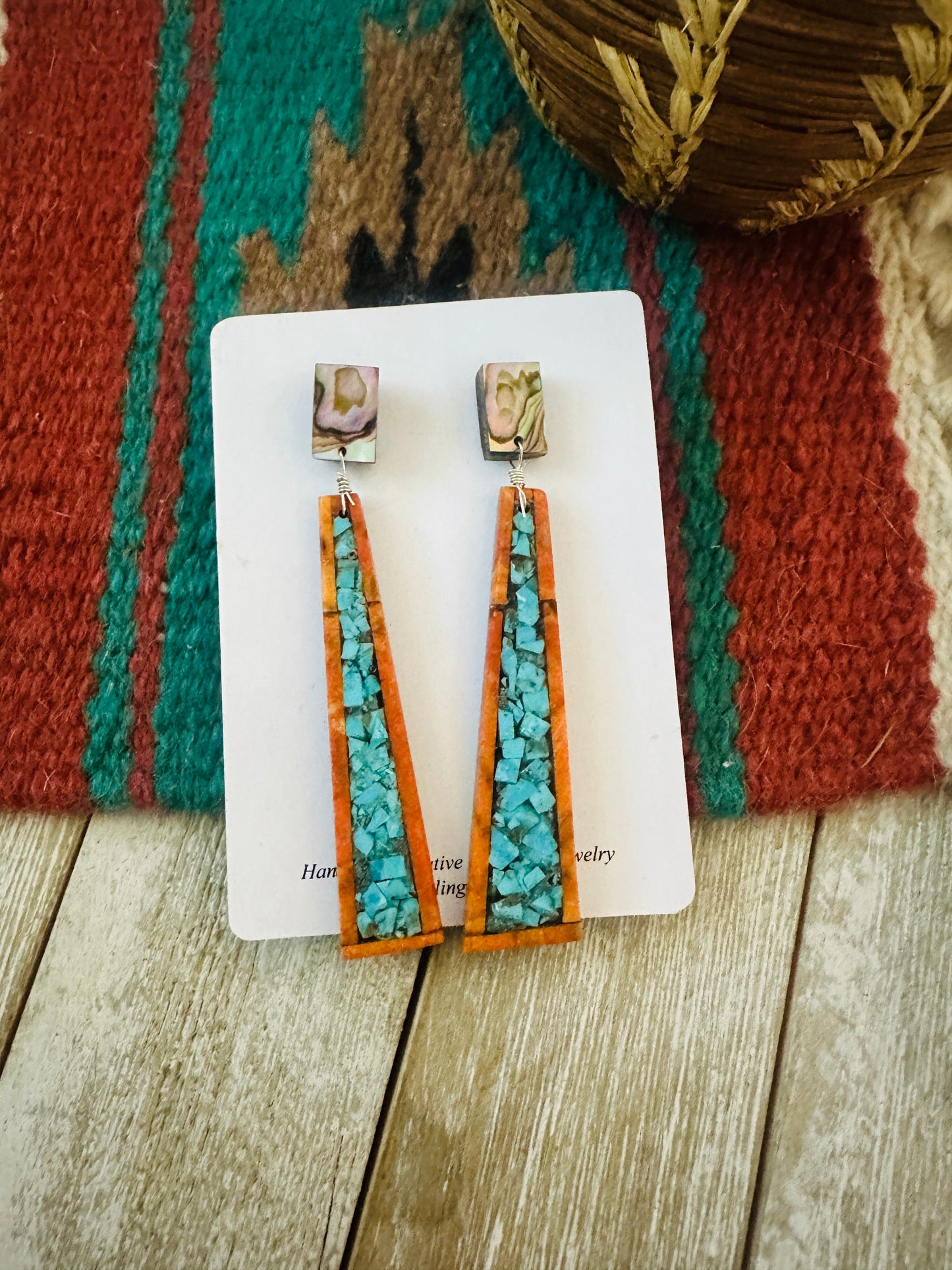 Handcrafted Multi Stone Mosaic Inlay Dangle Earrings