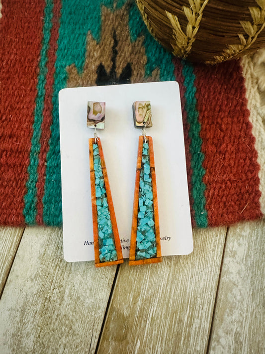 Handcrafted Multi Stone Mosaic Inlay Dangle Earrings