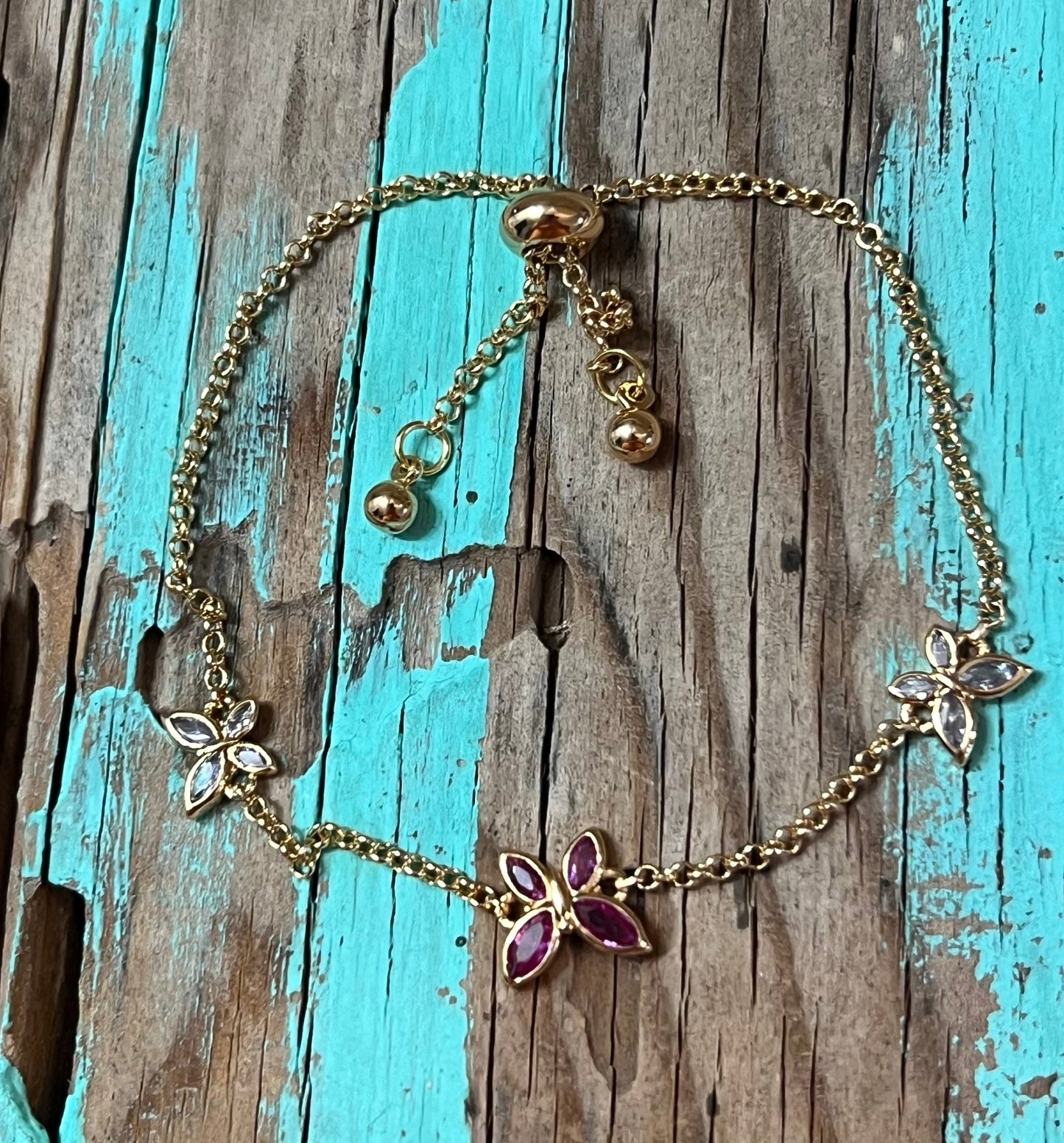 CZ Butterfly Gold Plated Bolo Bracelet