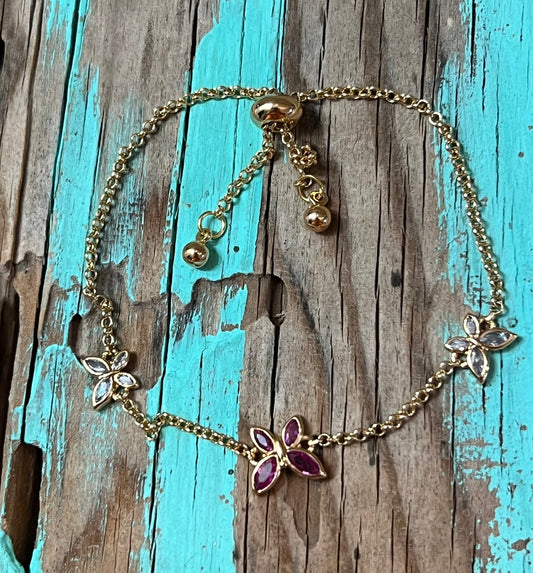 CZ Butterfly Gold Plated Bolo Bracelet