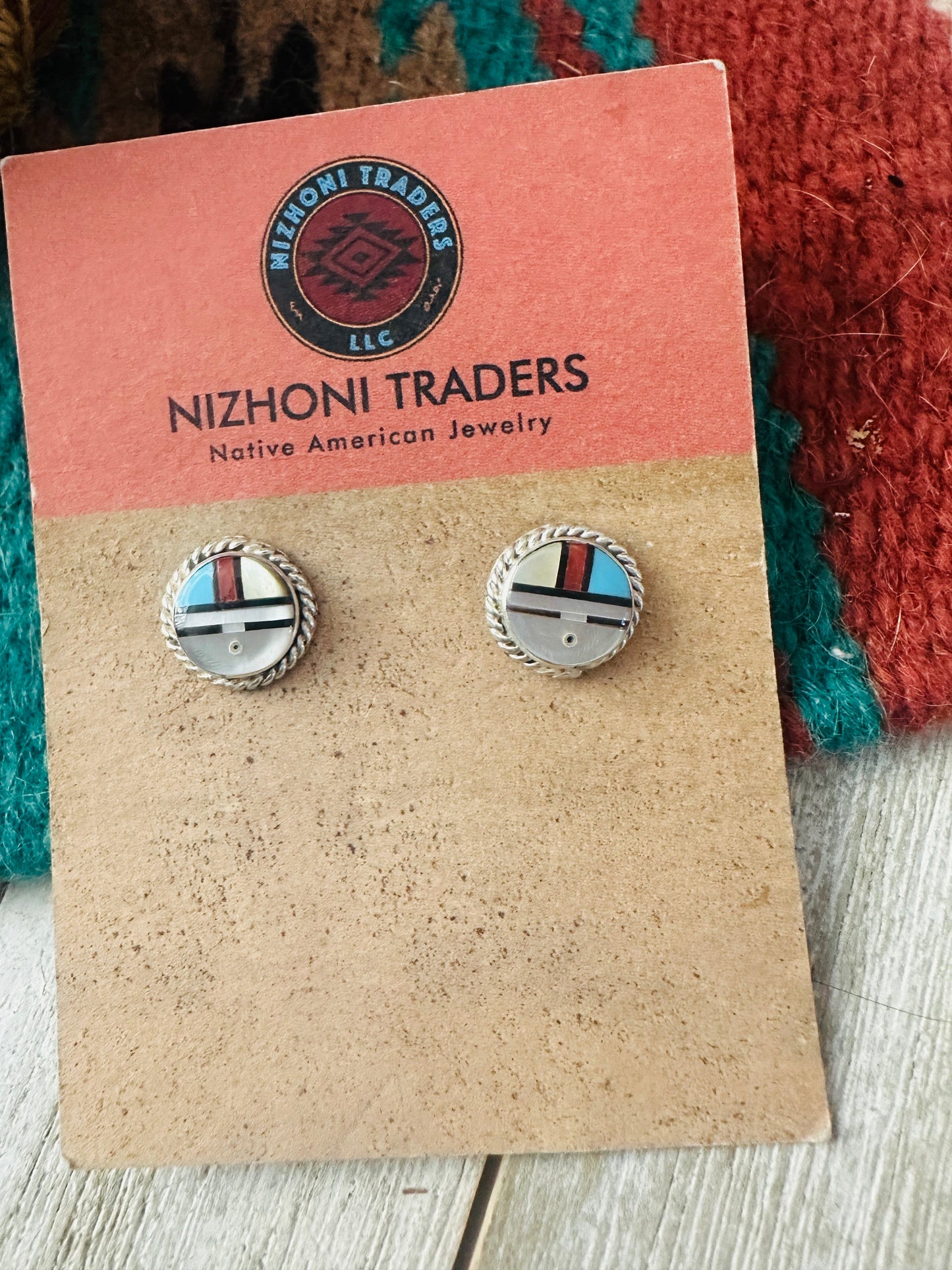 Handcrafted Multi Stone & Sterling Silver Inlay Sun Face Stud Earrings