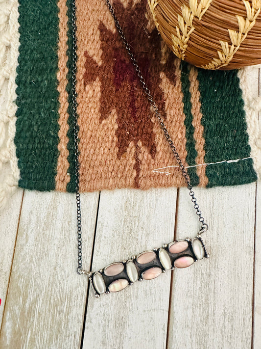 Handcrafted Sterling Silver & Mother of Pearl Bar Necklace by Jacqueline Silver