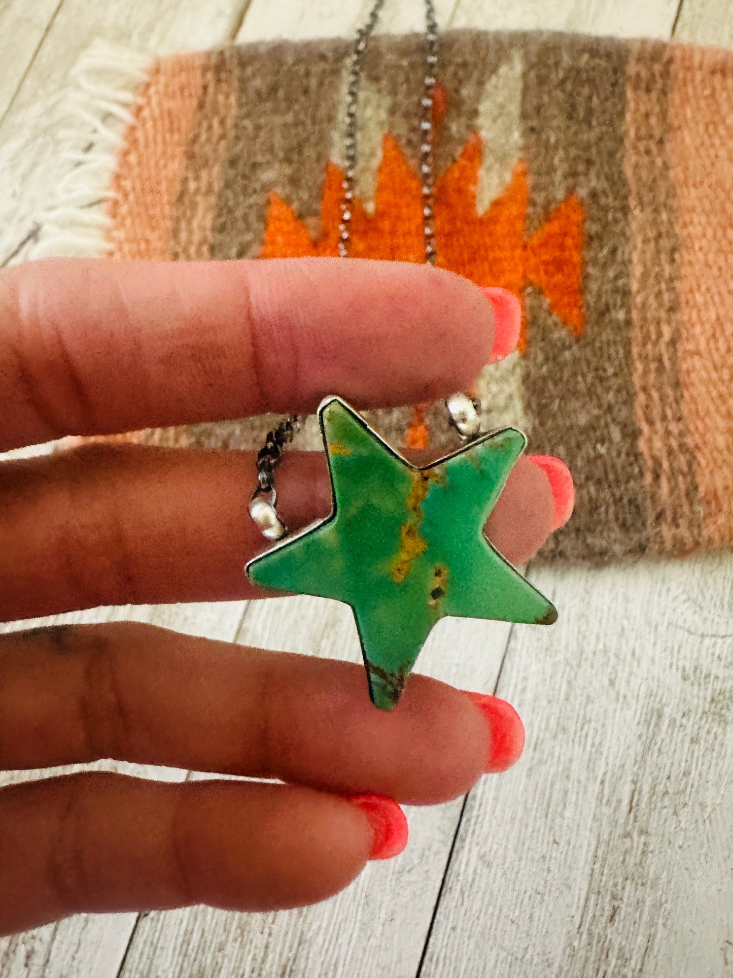 Handcrafted Sterling Silver & Turquoise Star Necklace- Green