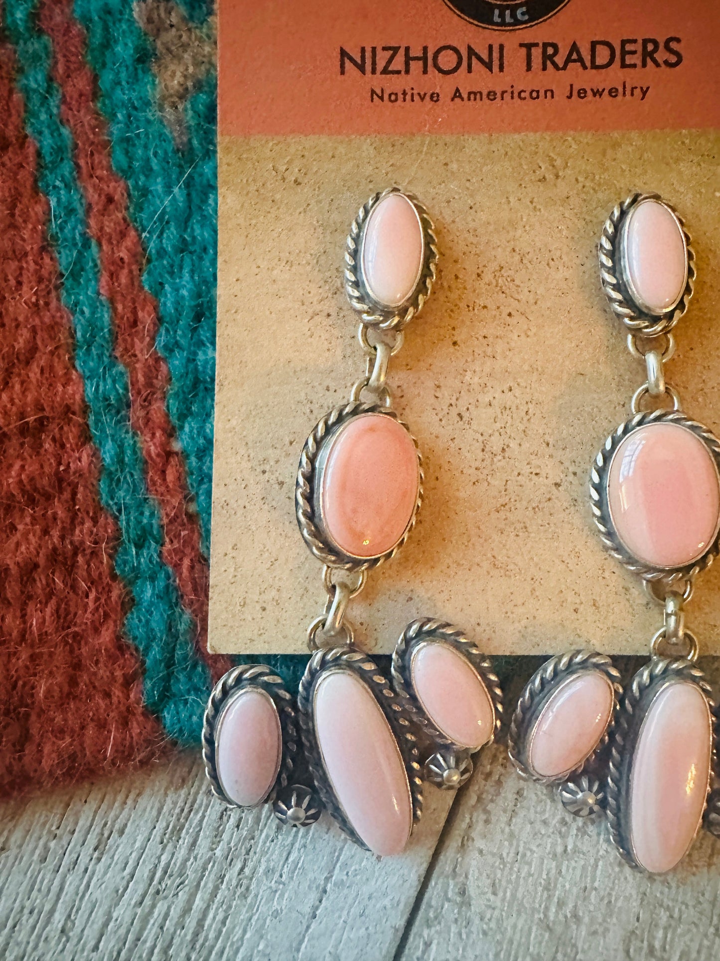 Handcrafted Queen Pink Conch & Sterling Silver Dangle Earrings