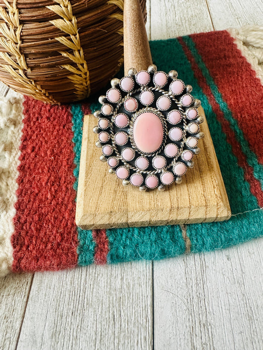 Handcrafted Sterling Silver & Queen Pink Conch Cluster Adjustable Ring