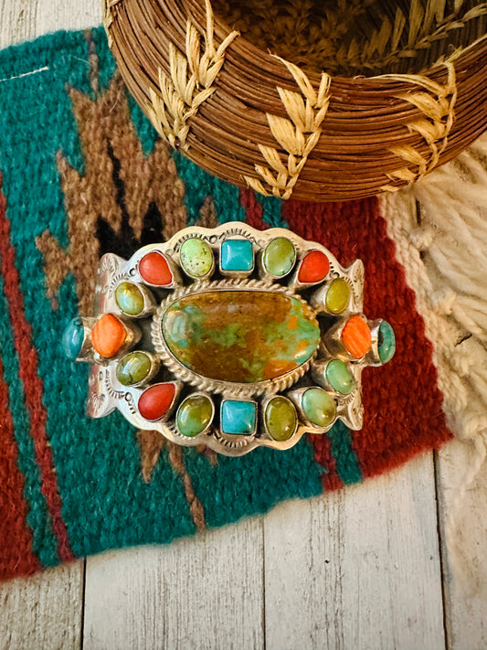 Handcrafted Turquoise, Spiny & Sterling Silver Cuff Bracelet
