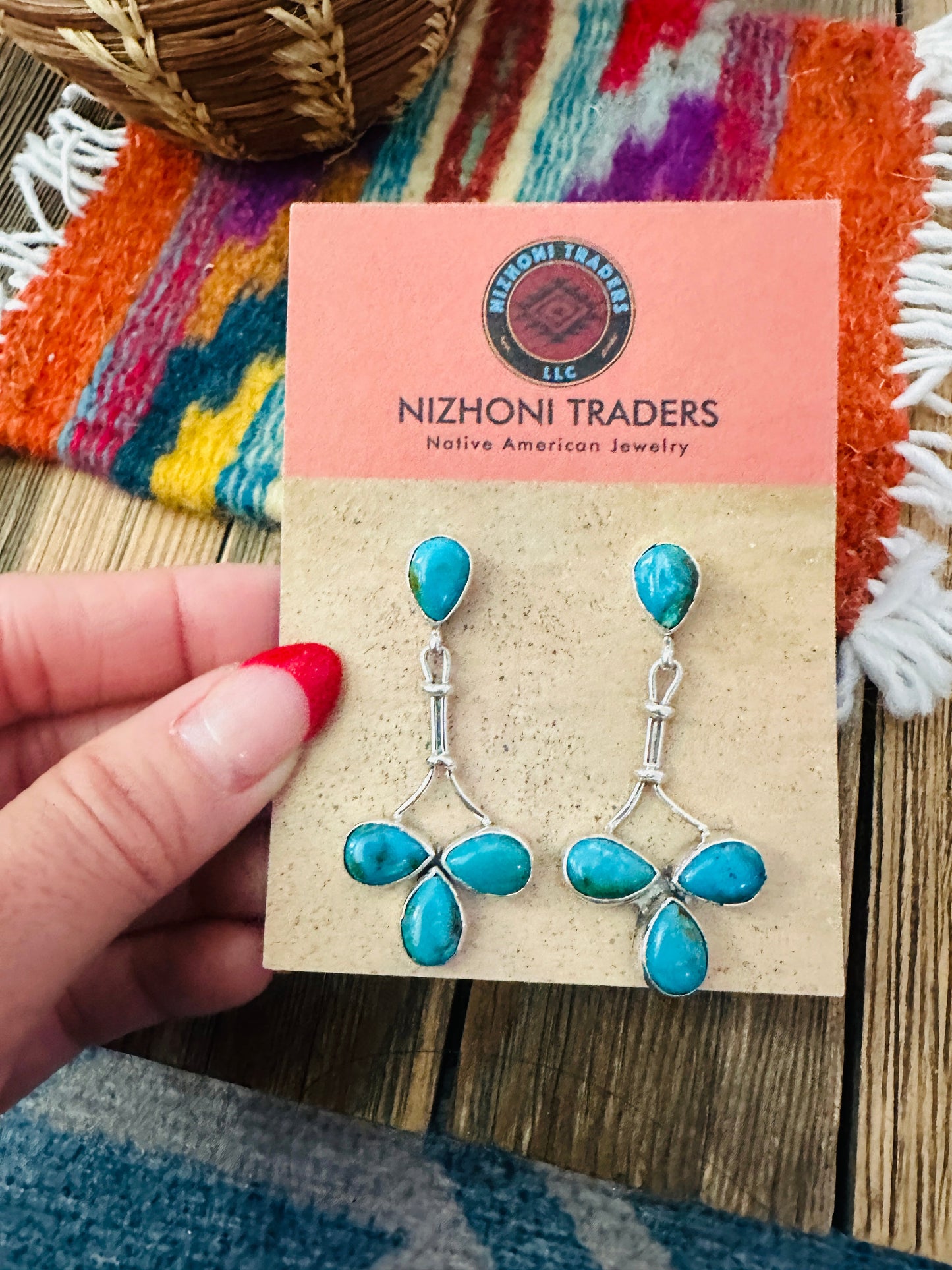 Handcrafted Turquoise & Sterling Silver Cluster Dangle Earrings