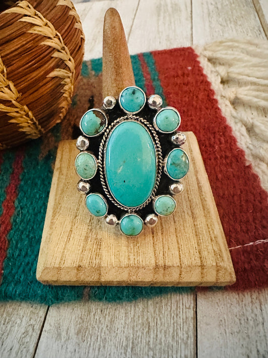 Handcrafted Sterling Silver & Turquoise Cluster Adjustable Ring