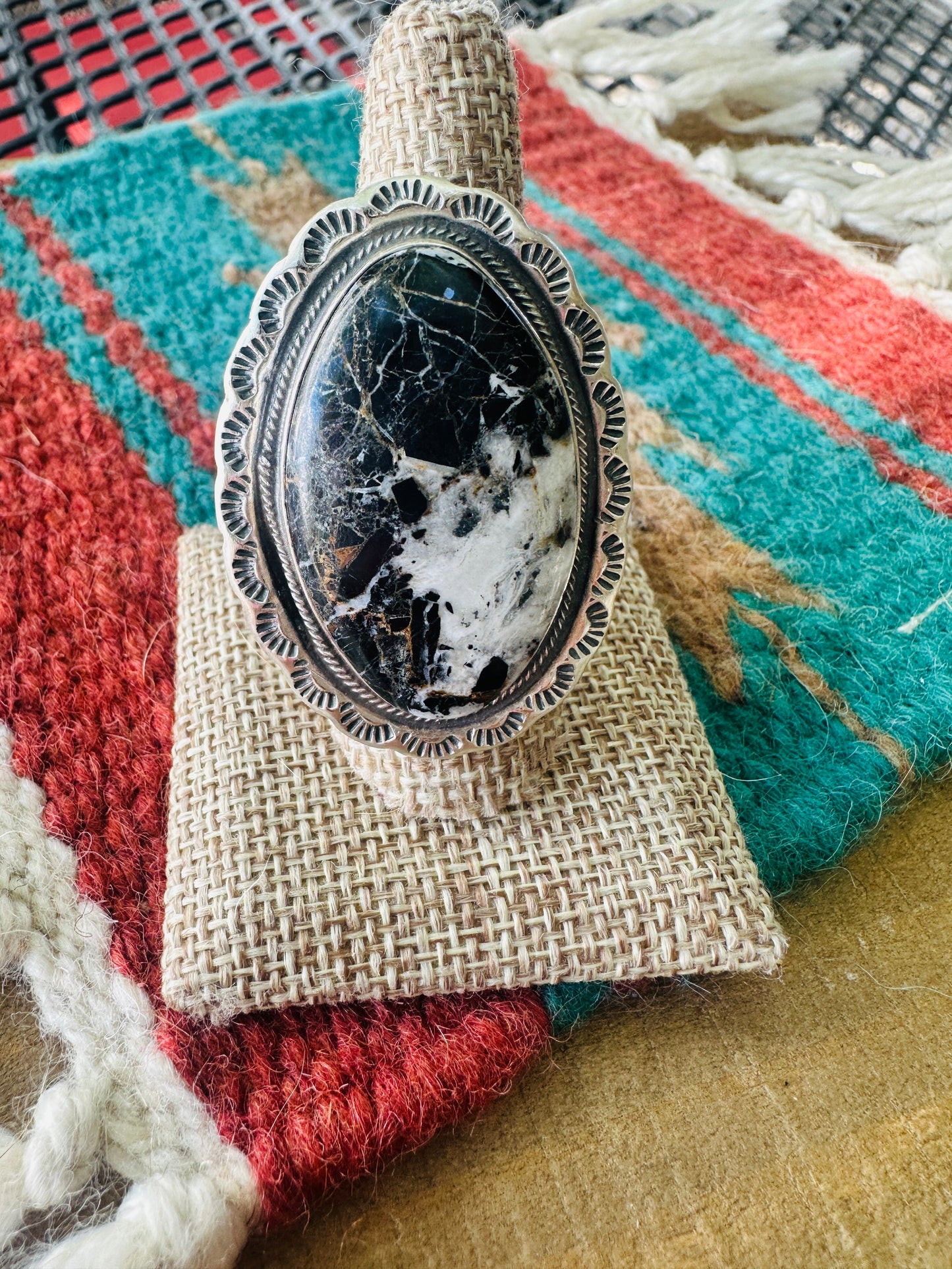 Handcrafted Sterling Silver and White Buffalo Adjustable Ring by Thomas Francisco