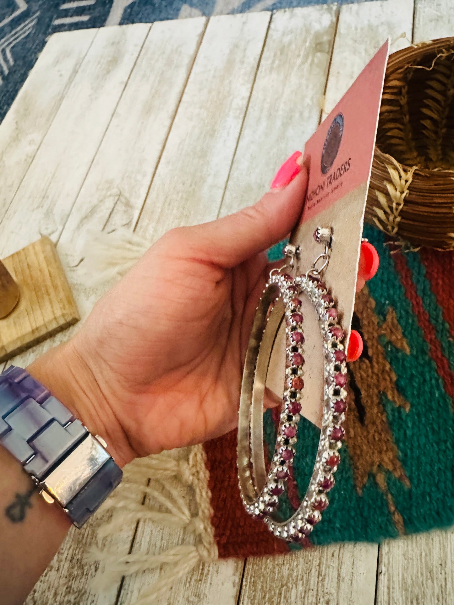 Handcrafted Pink Dream Mojave and Sterling Silver Dangle Hoop Earrings