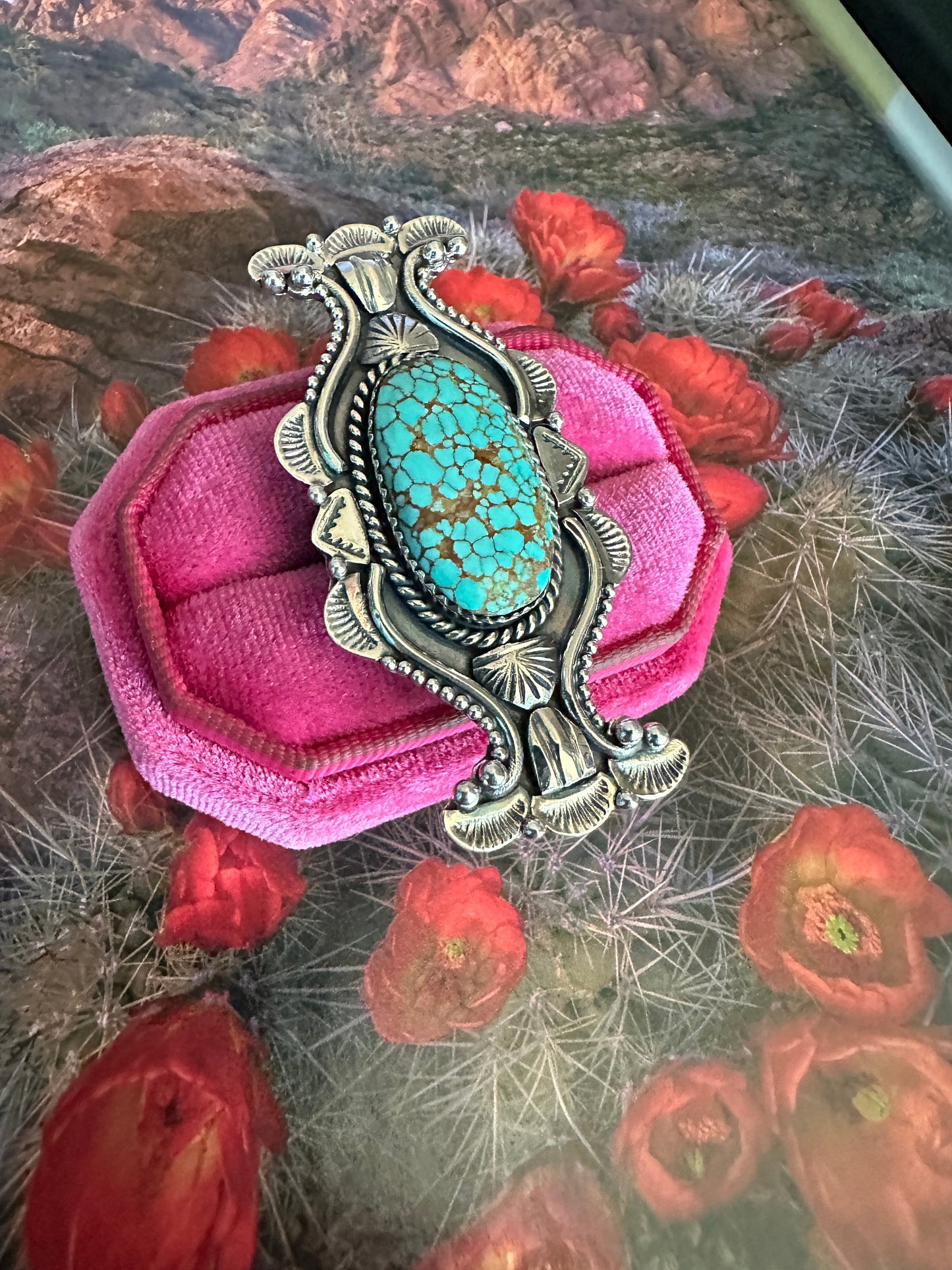 Handmade Number 8 Turquoise & Sterling Silver Adjustable Ring OVAL