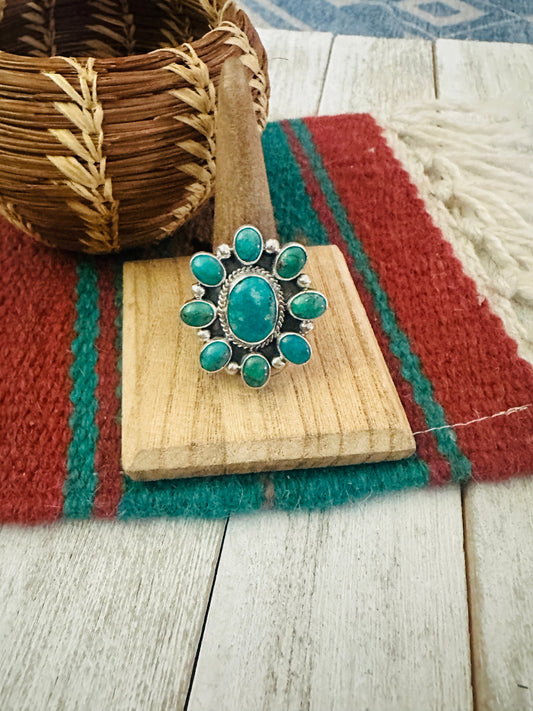 Handcrafted Sterling Silver & Turquoise Cluster Adjustable Ring