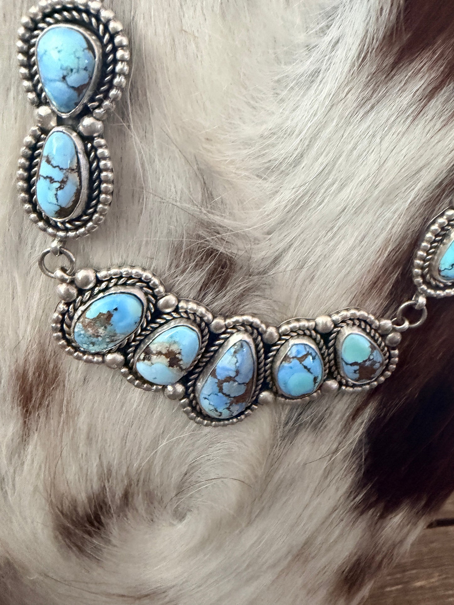 Handcrafted Golden Hills Turquoise & Sterling Silver Necklace and Earring Set by Fred Francis
