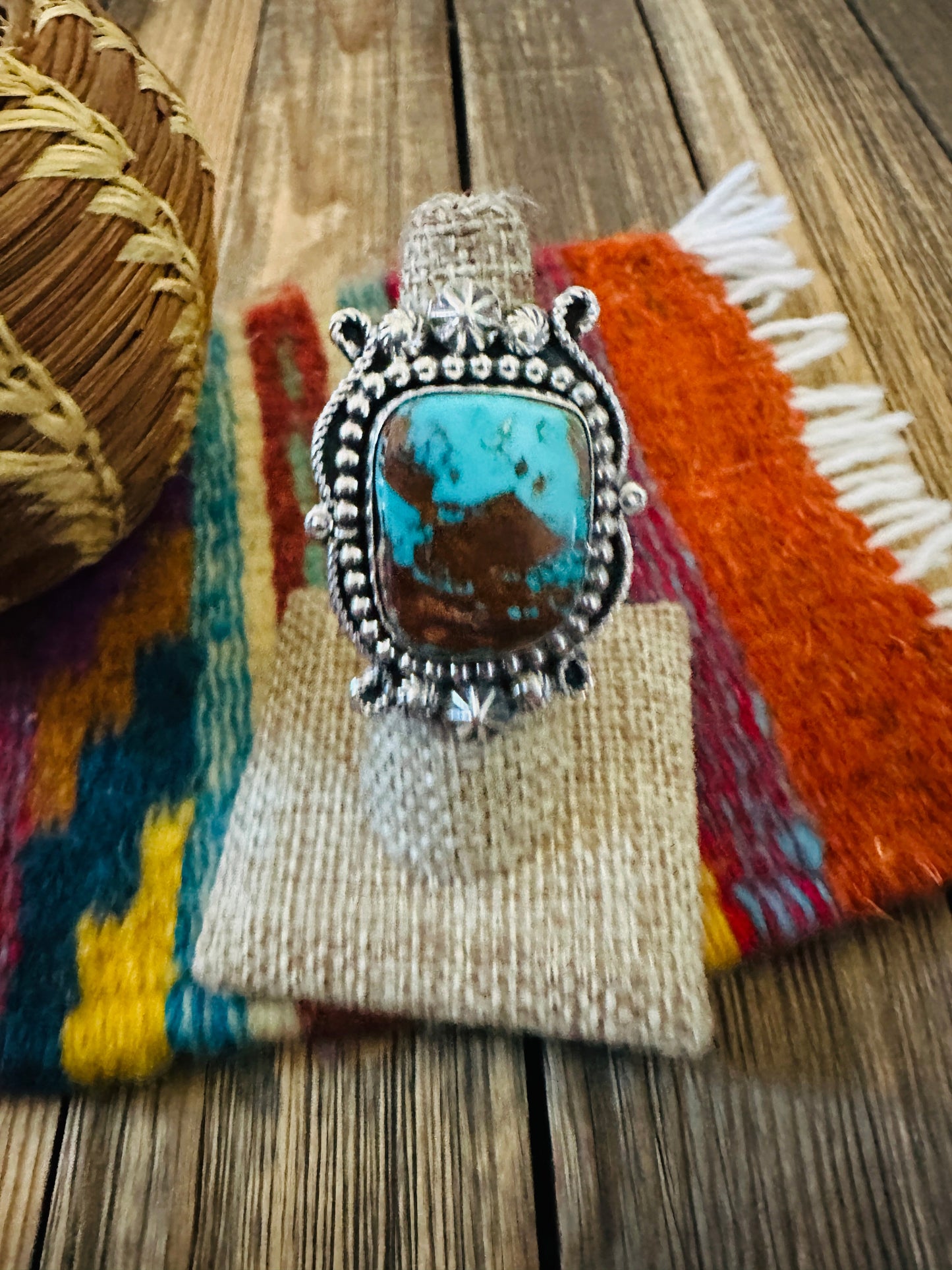Handcrafted Pilot Mountain Turquoise & Sterling Silver Ring 7 by Rosella Paxson