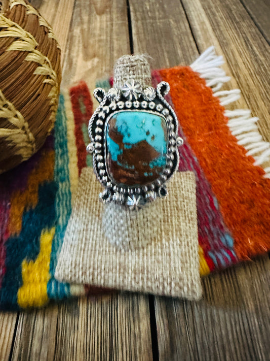 Handcrafted Pilot Mountain Turquoise & Sterling Silver Ring 7 by Rosella Paxson