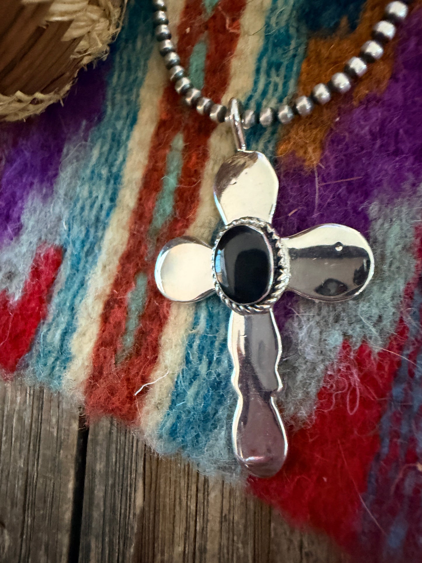 Handcrafted Sterling Silver & Onyx Cross Pendant by Joseph Martinez