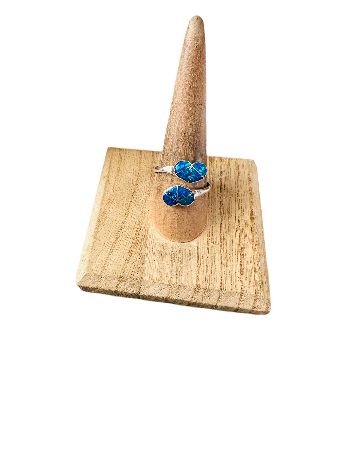 Handcrafted Sterling Silver & Blue Opal Heart Adjustable Ring