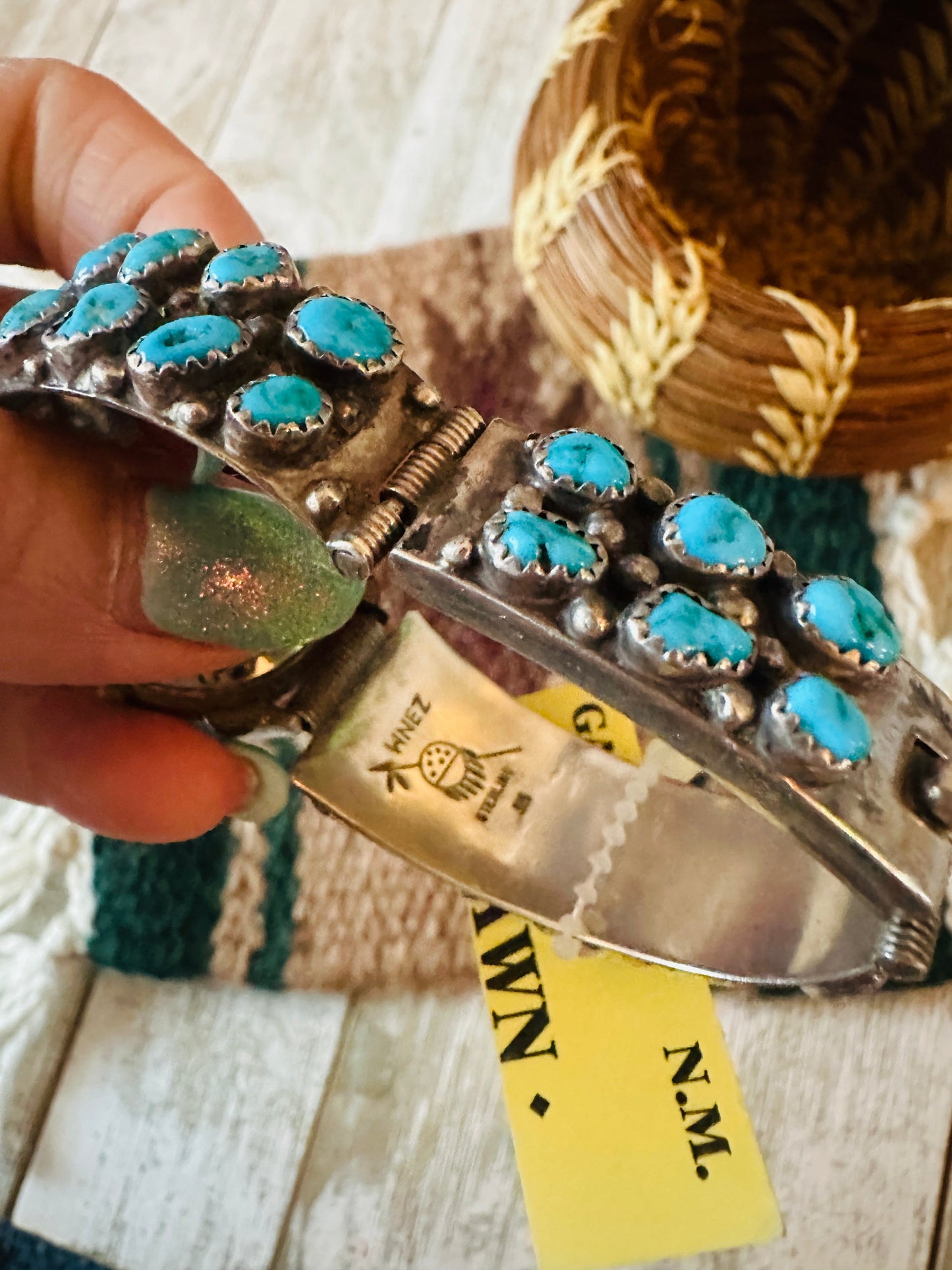 Old Pawn Vintage Handcrafted Turquoise & Sterling Silver Watch-