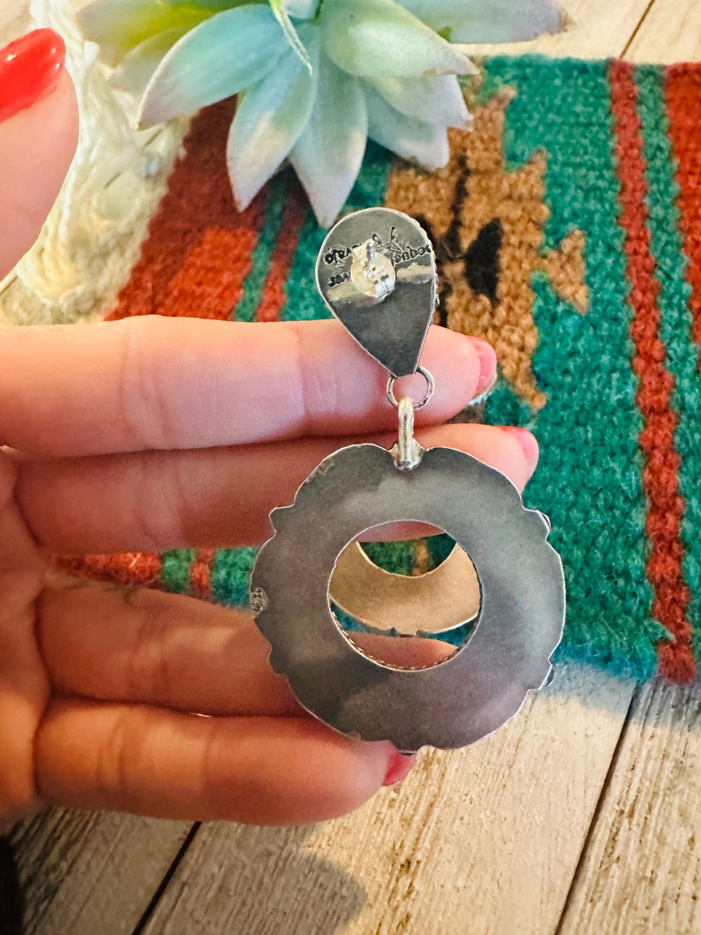 Handcrafted White Buffalo, Onyx, Mother of Pearl and Sterling Silver Dangle Earrings