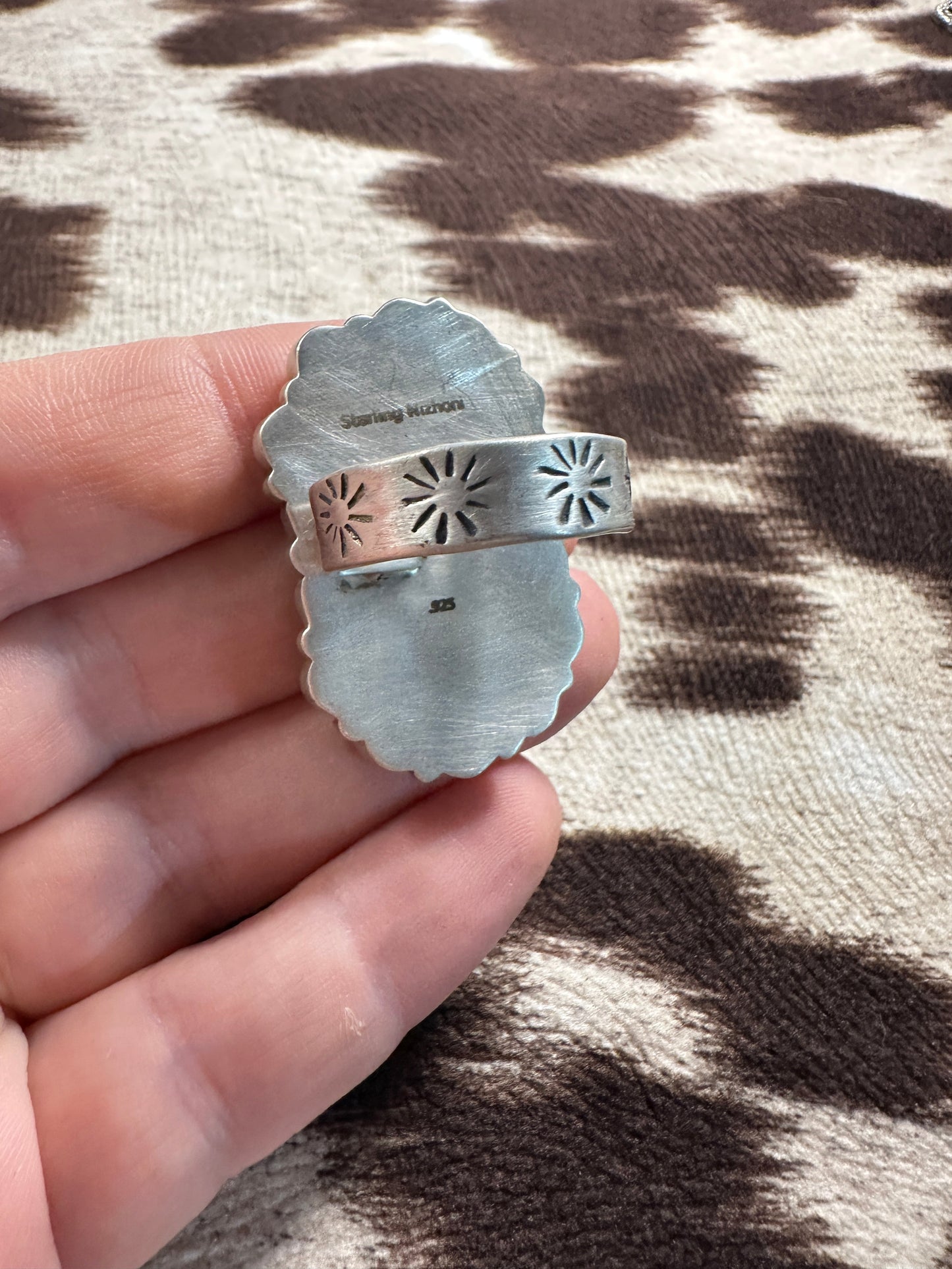 Beautiful Handmade Turquoise, Pink Dream Mojave And Sterling Silver Adjustable Ring