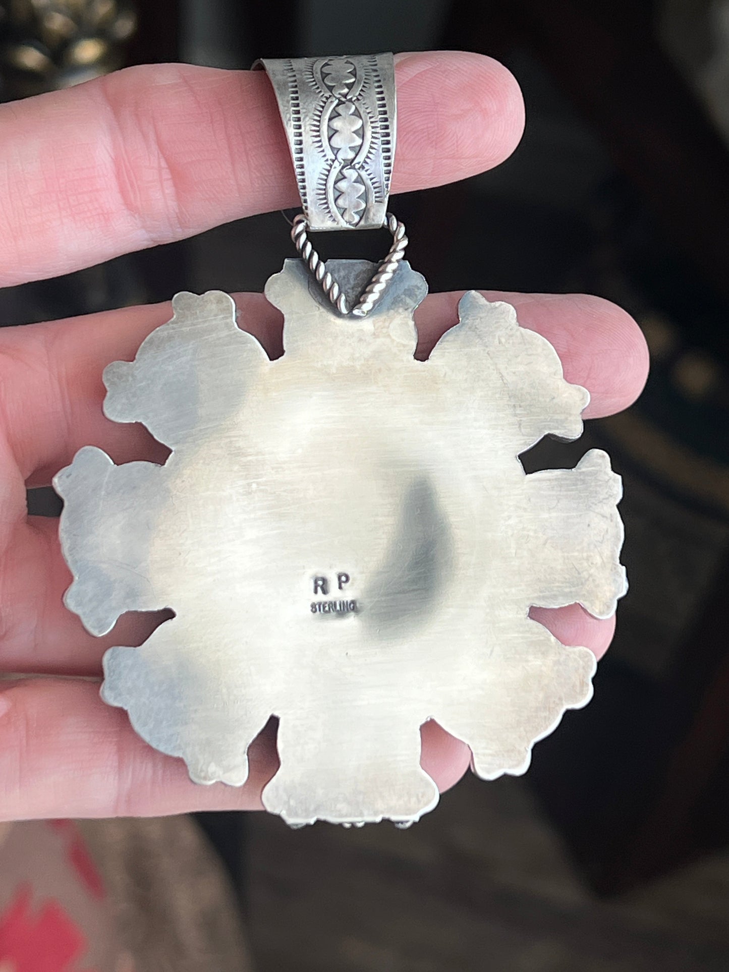 Rosella Paxson Hubei Turquoise and Barber Half Dollar Cluster Pendant