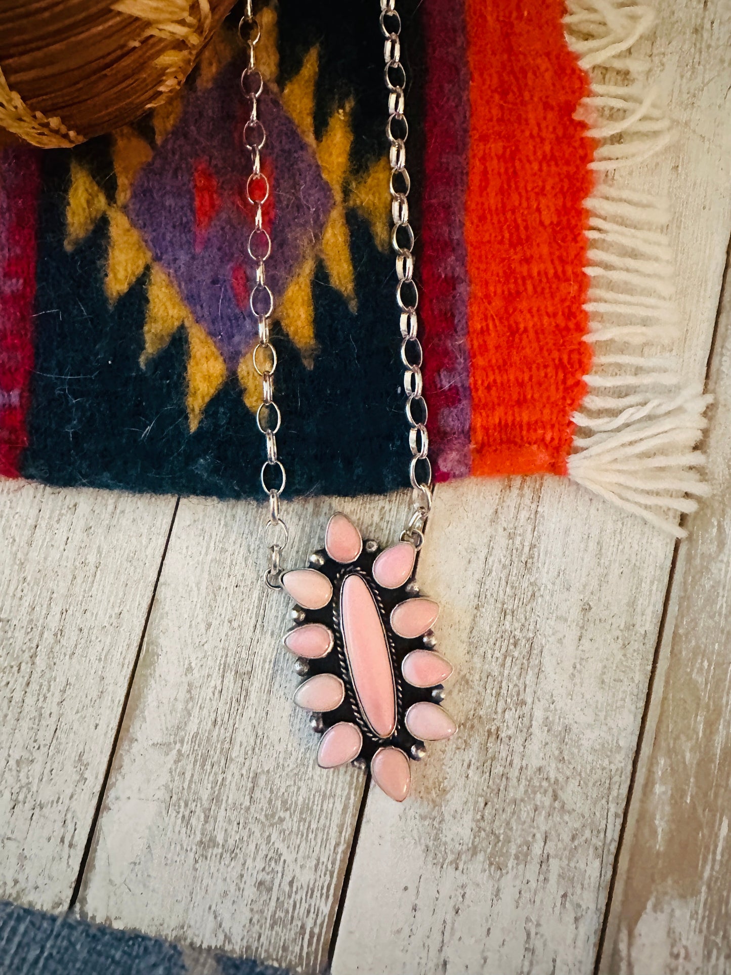 Handcrafted Sterling Silver & Queen Pink Conch Necklace